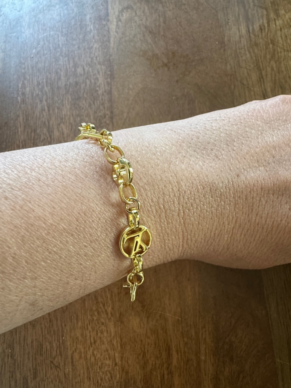 Louis Vuitton Gold-Tone Link Bracelet with LV Circle Charm - Picture 2 of 7